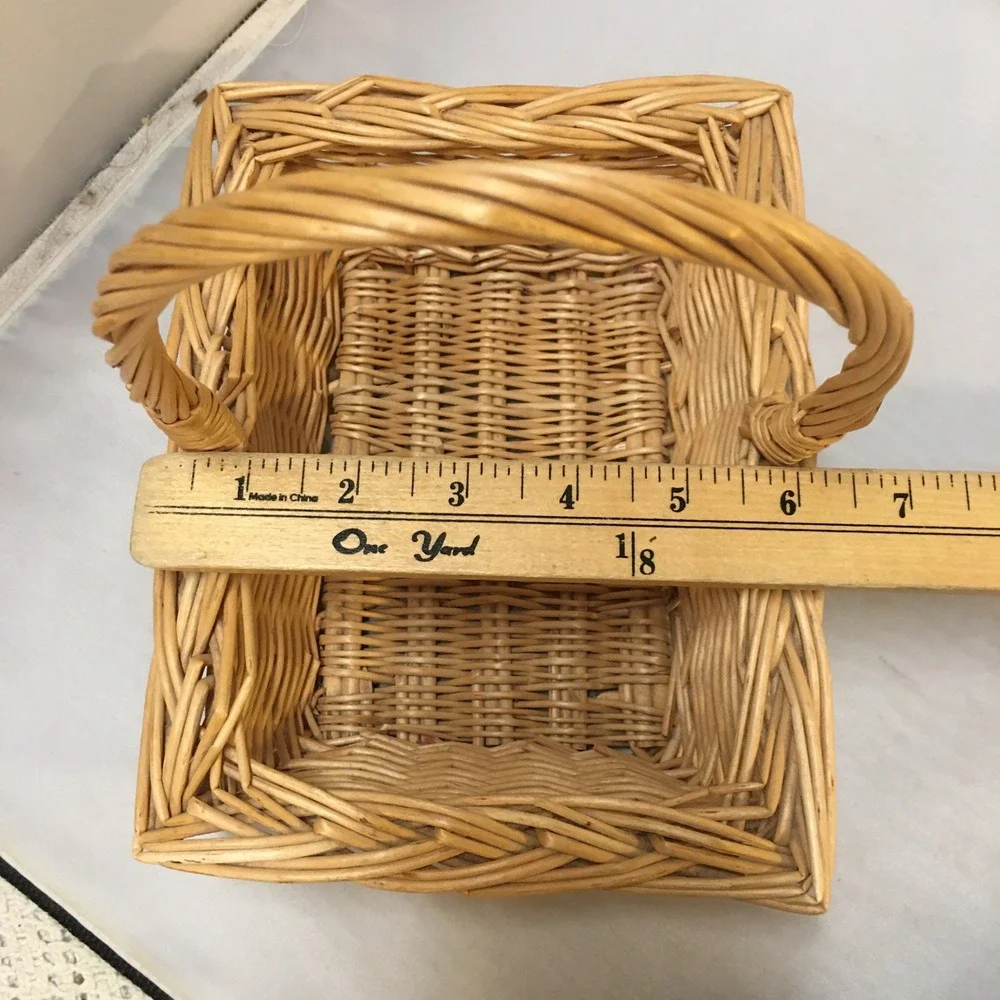 Wicker Gift Basket Rectangular Tan Small Woven Wood with Handle Berry Gathering